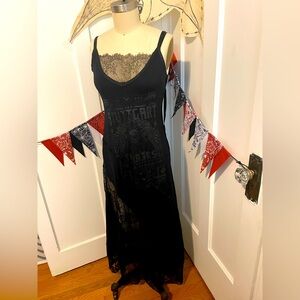 Salvage Med Black Lace and Legs maxi dress